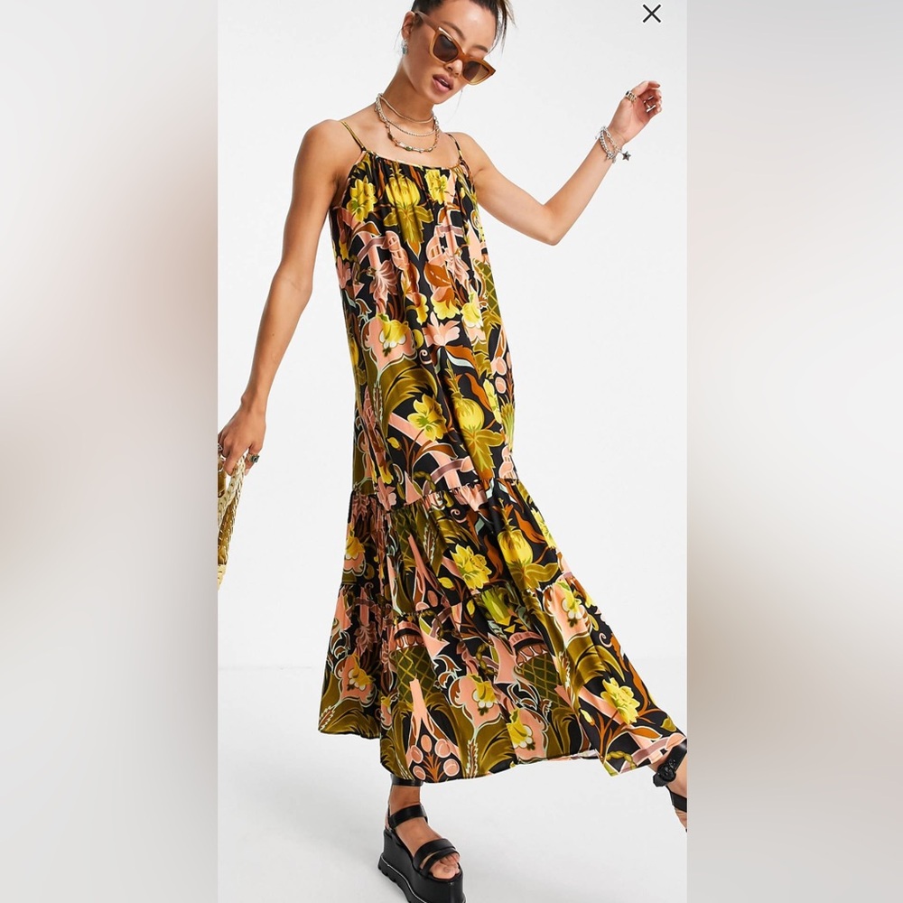 Topshop premium print flowing maxi dress - US 8